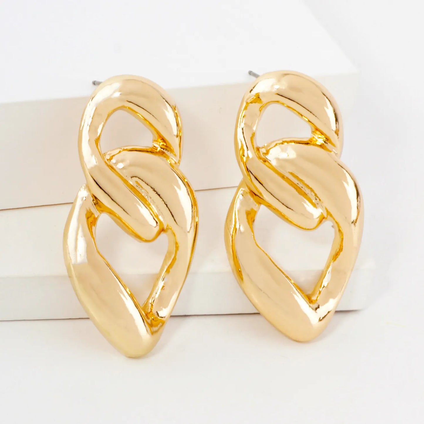 Metal Cuban Chan Statement Earrings With-Titanium-Post
