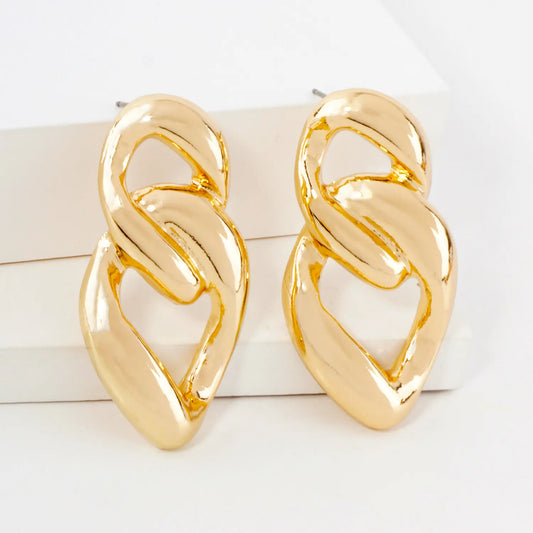 Metal Cuban Chan Statement Earrings With-Titanium-Post