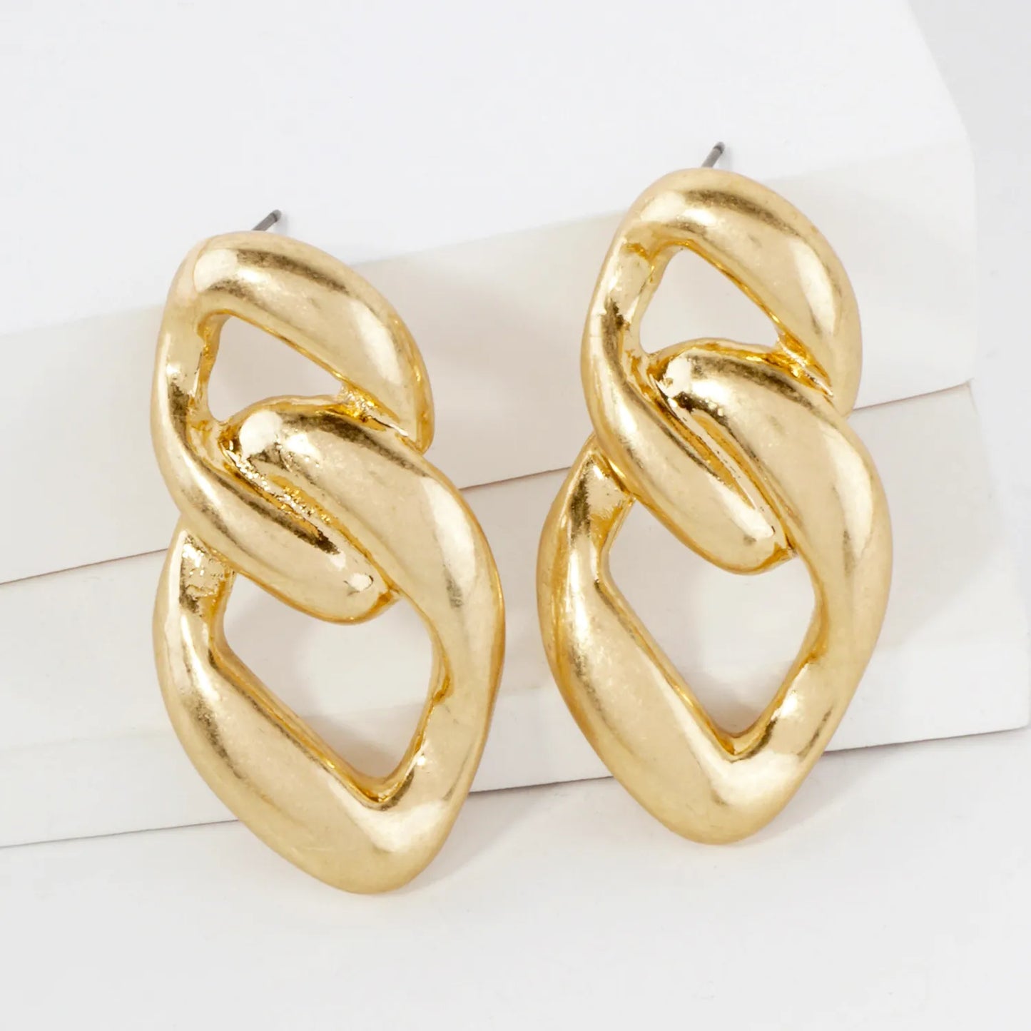 Metal Cuban Chan Statement Earrings With-Titanium-Post
