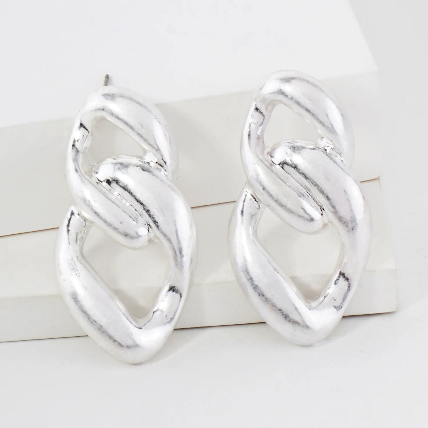 Metal Cuban Chan Statement Earrings With-Titanium-Post