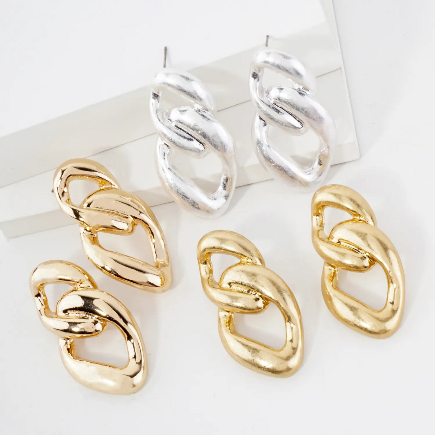 Metal Cuban Chan Statement Earrings With-Titanium-Post