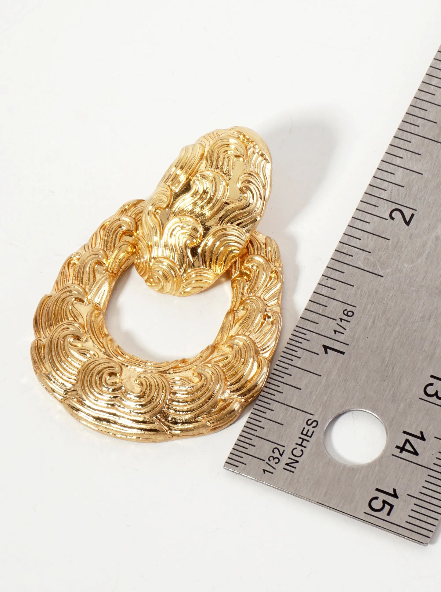 Metal Curved Pattern Doorknocker Design Statement Earrings With-Titanium-Post