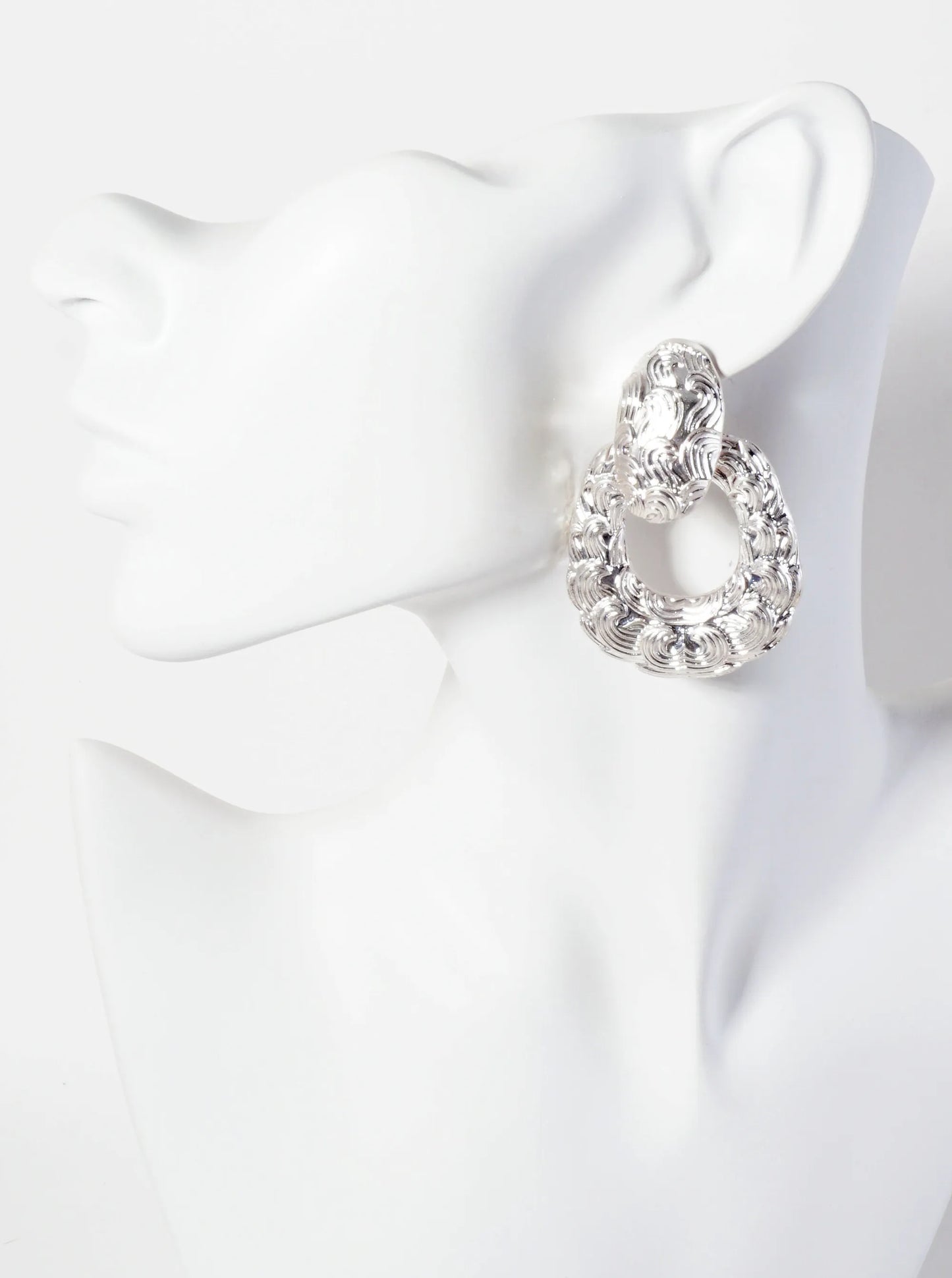 Metal Curved Pattern Doorknocker Design Statement Earrings With-Titanium-Post