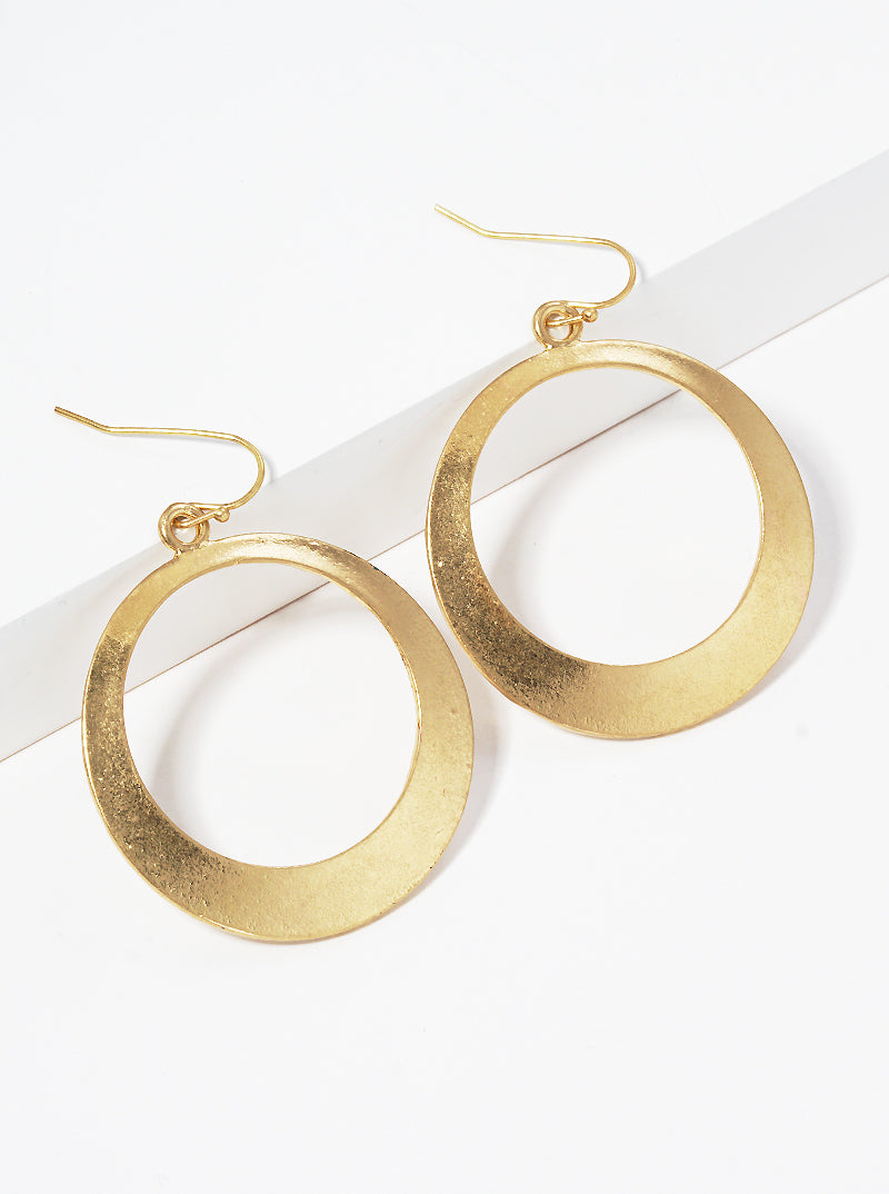 Metal Cut Out Curved Round Dangle Drop Earrings