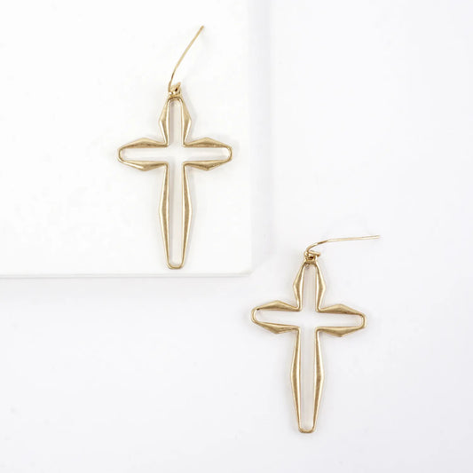 Metal Cutout Cross Drop Earrings