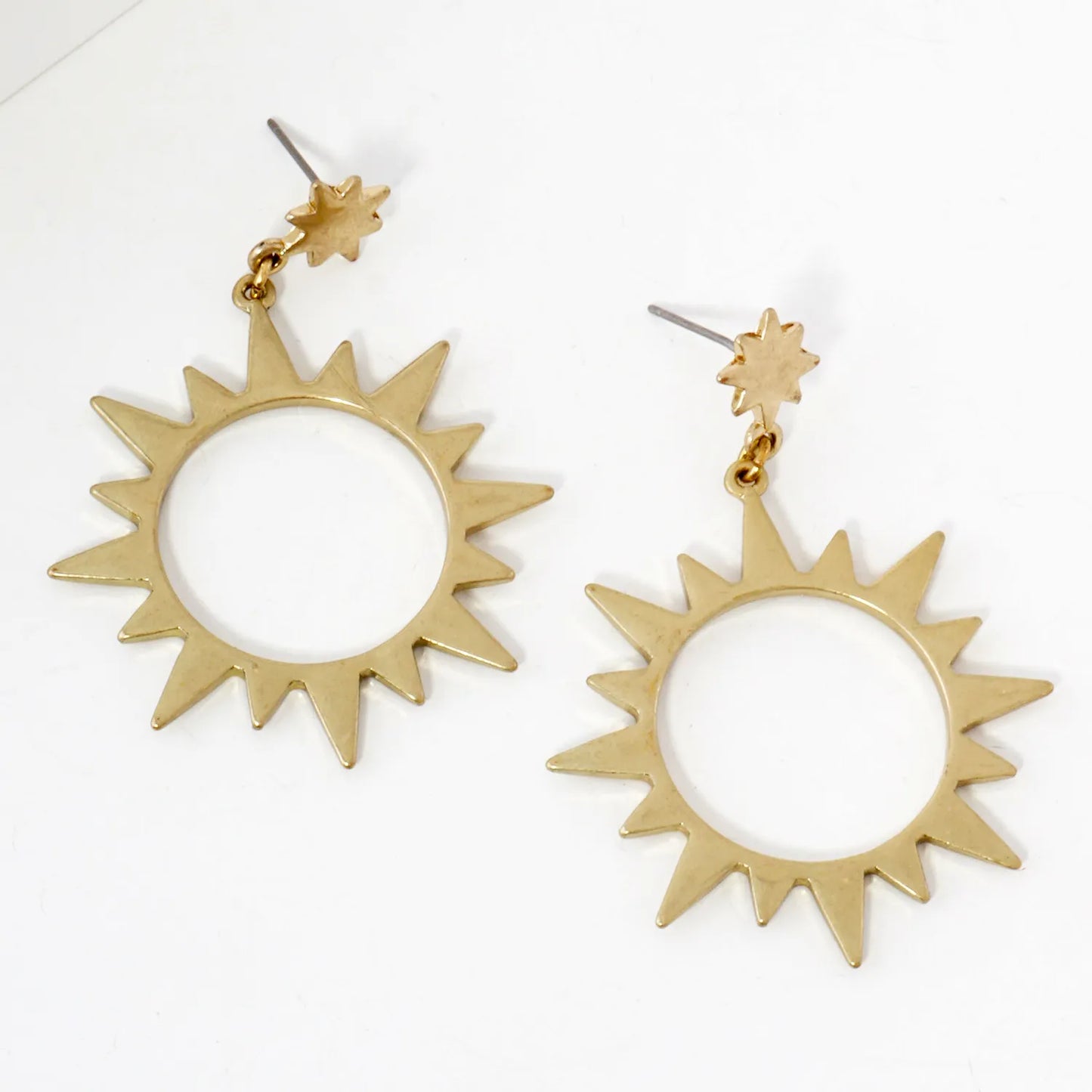 Metal Cutout Sunburst Dangle Drop Earrings