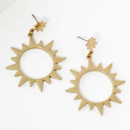 Metal Cutout Sunburst Dangle Drop Earrings
