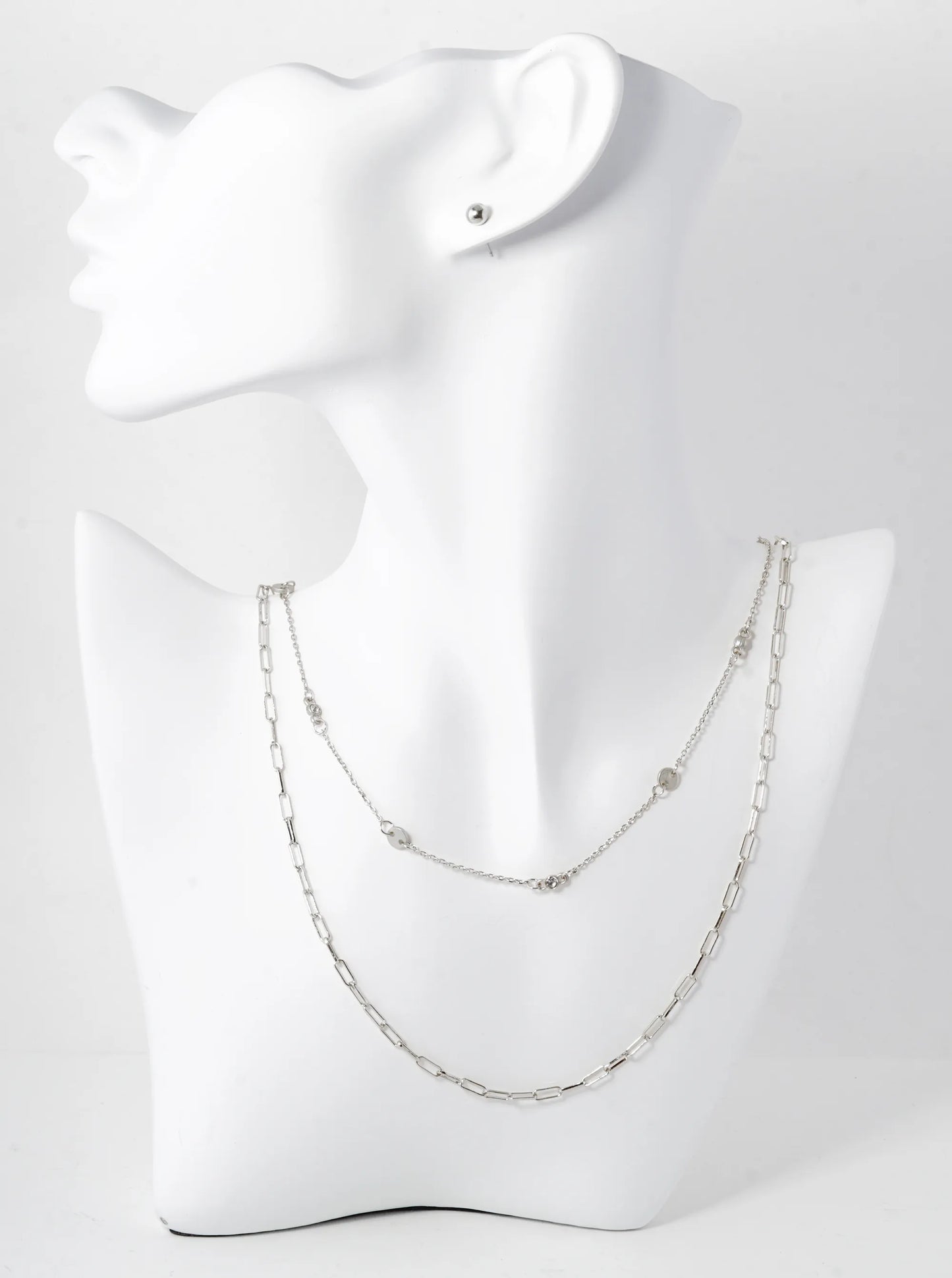Metal Delicate Dual Layered Chain Necklace Set With Earrings