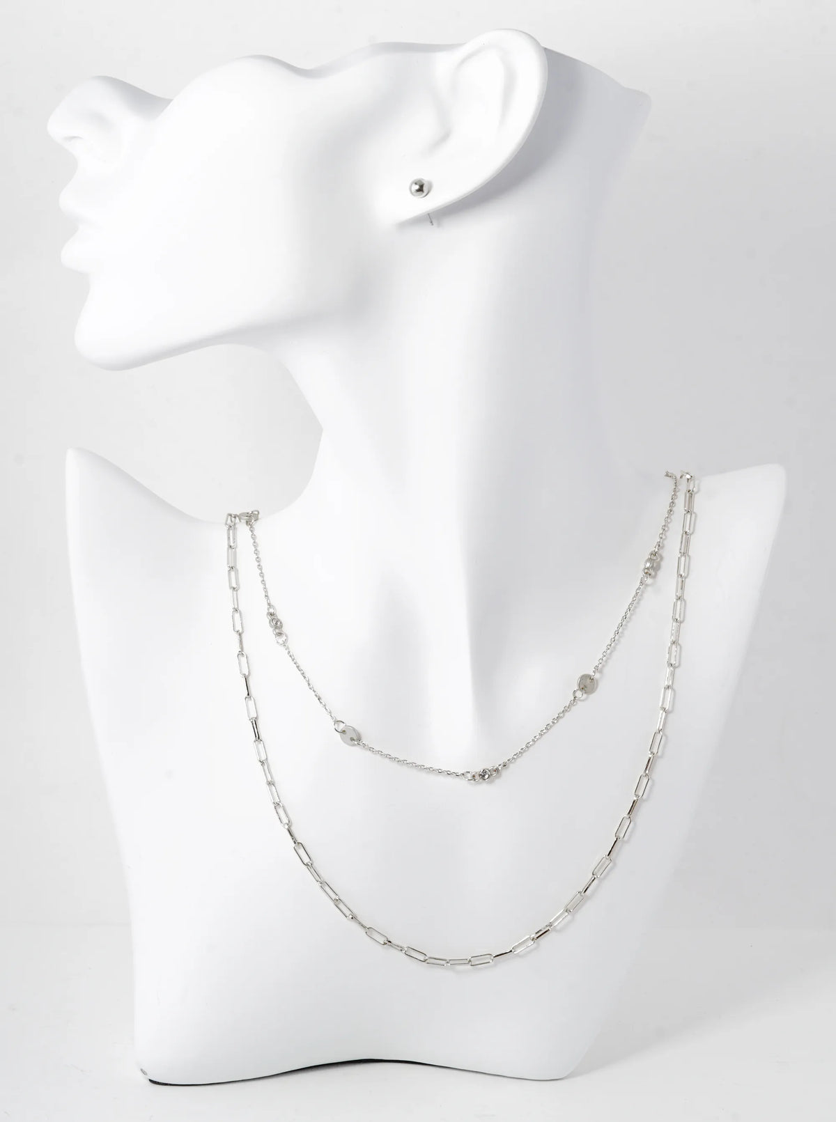 Metal Delicate Dual Layered Chain Necklace Set With Earrings