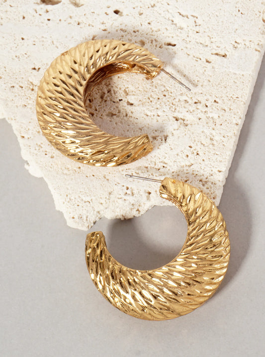 Metal Diamond Pattern 40mm Tapered Open Hoop Earrings With-Titanium-Post