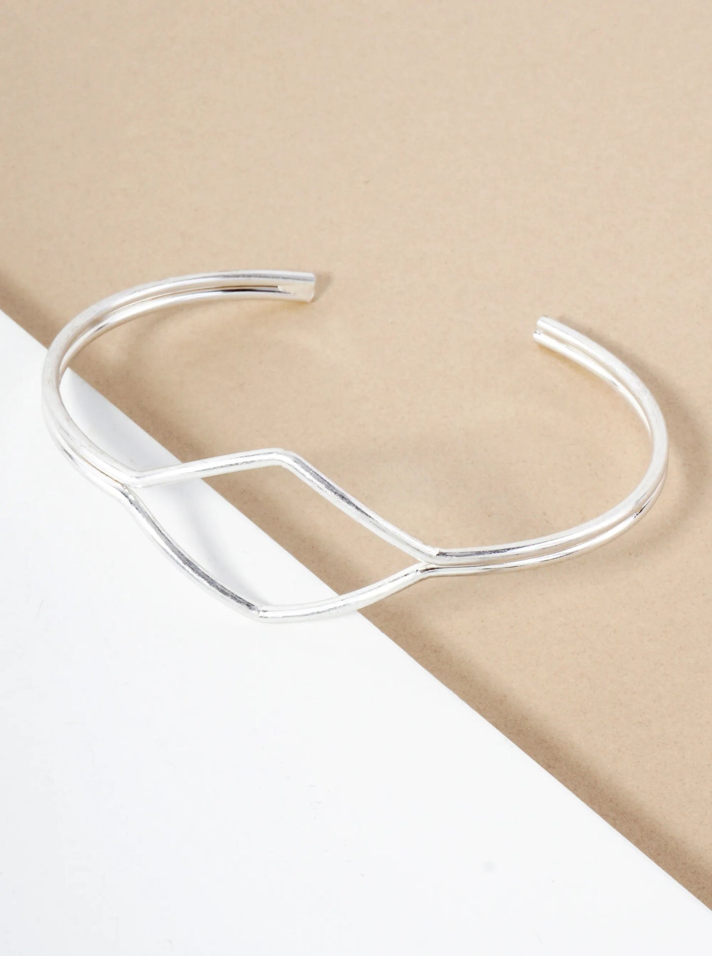 Metal Diamond-Shape Accents Geometric Vintage Open Cuff Bracelet