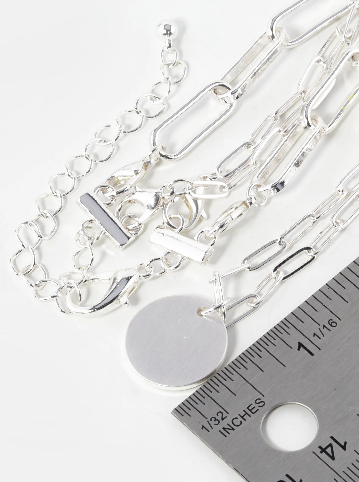 Metal Disc Pendant Layered Link Chain Necklace