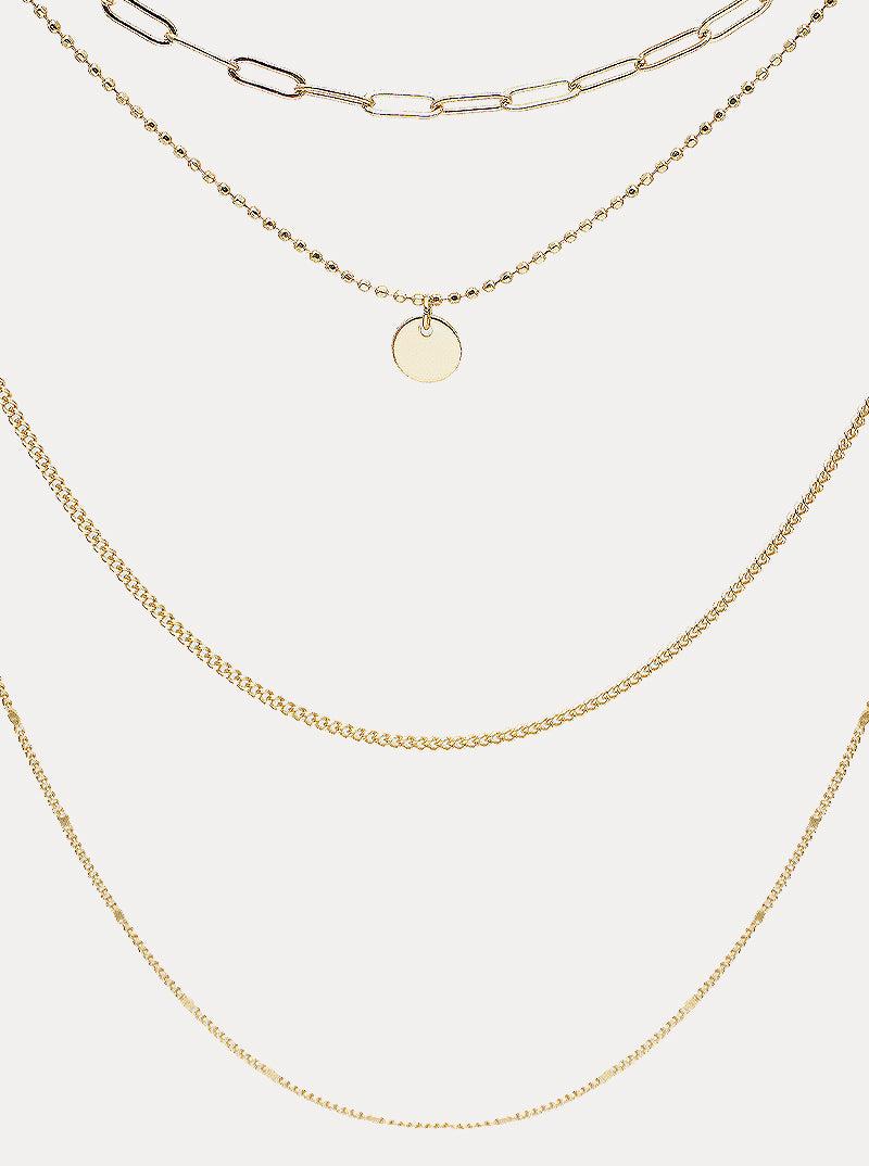 Metal Disc Pendant Multi-Chain Layered Necklace