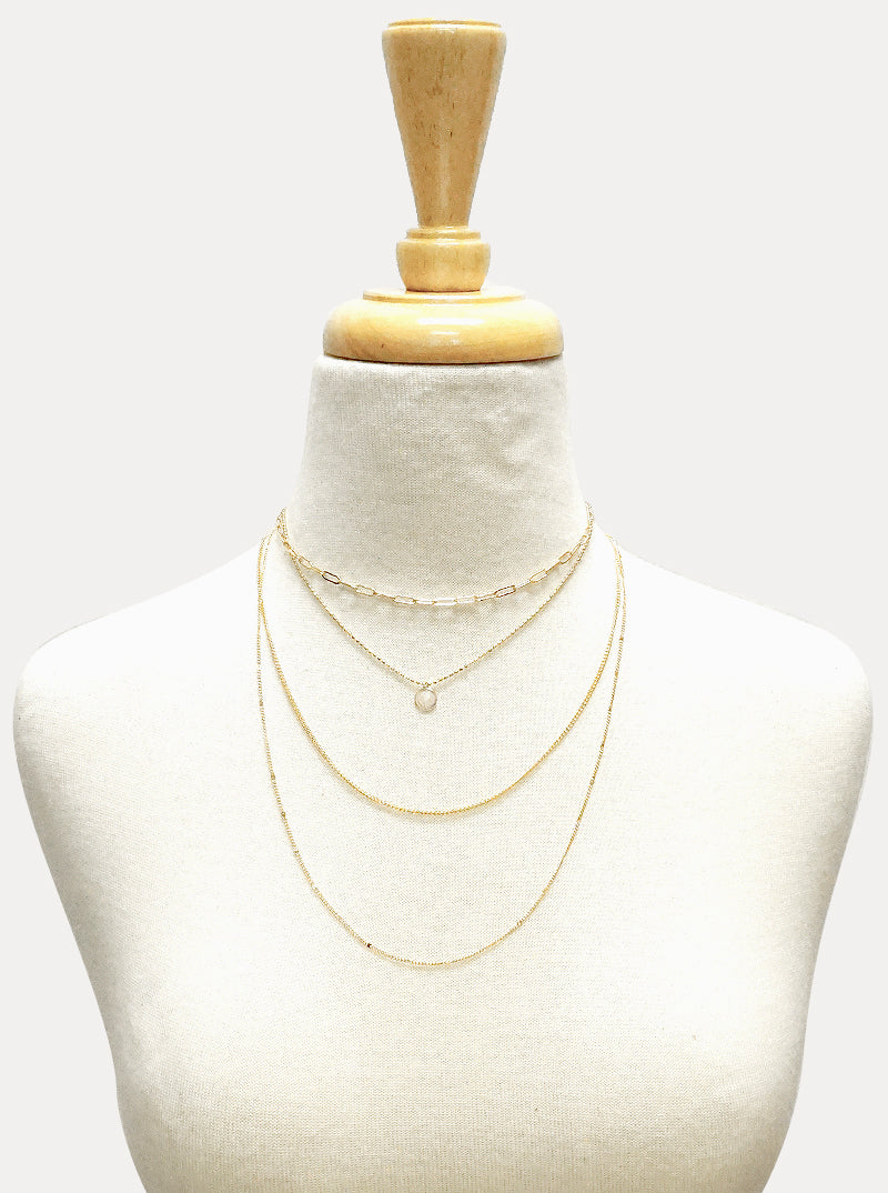 Metal Disc Pendant Multi-Chain Layered Necklace