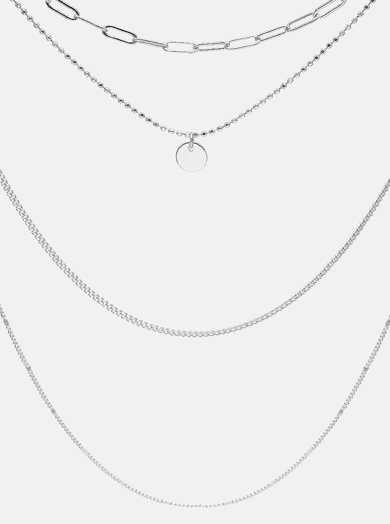 Metal Disc Pendant Multi-Chain Layered Necklace