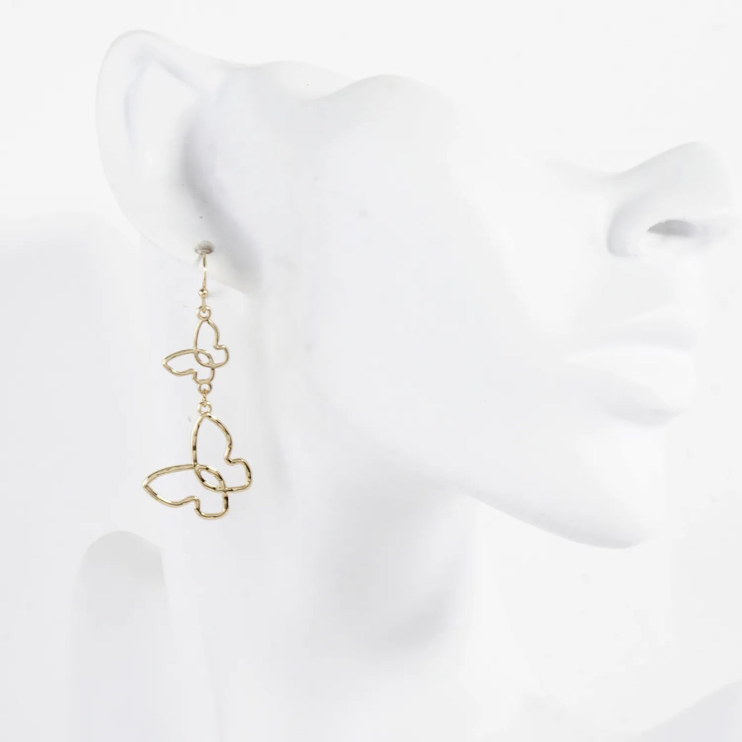 Metal Double Butterfly Drop Dangle Earrings