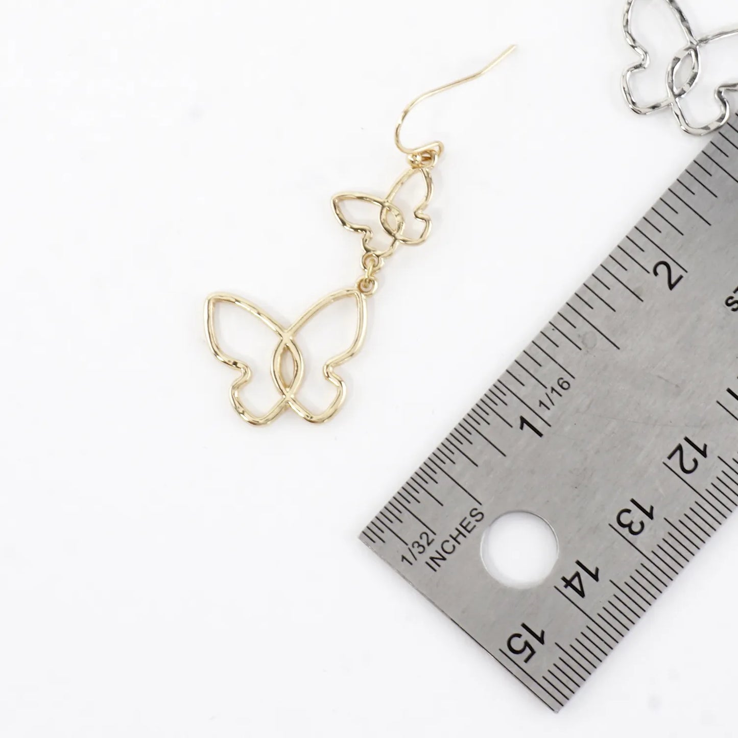 Metal Double Butterfly Drop Dangle Earrings