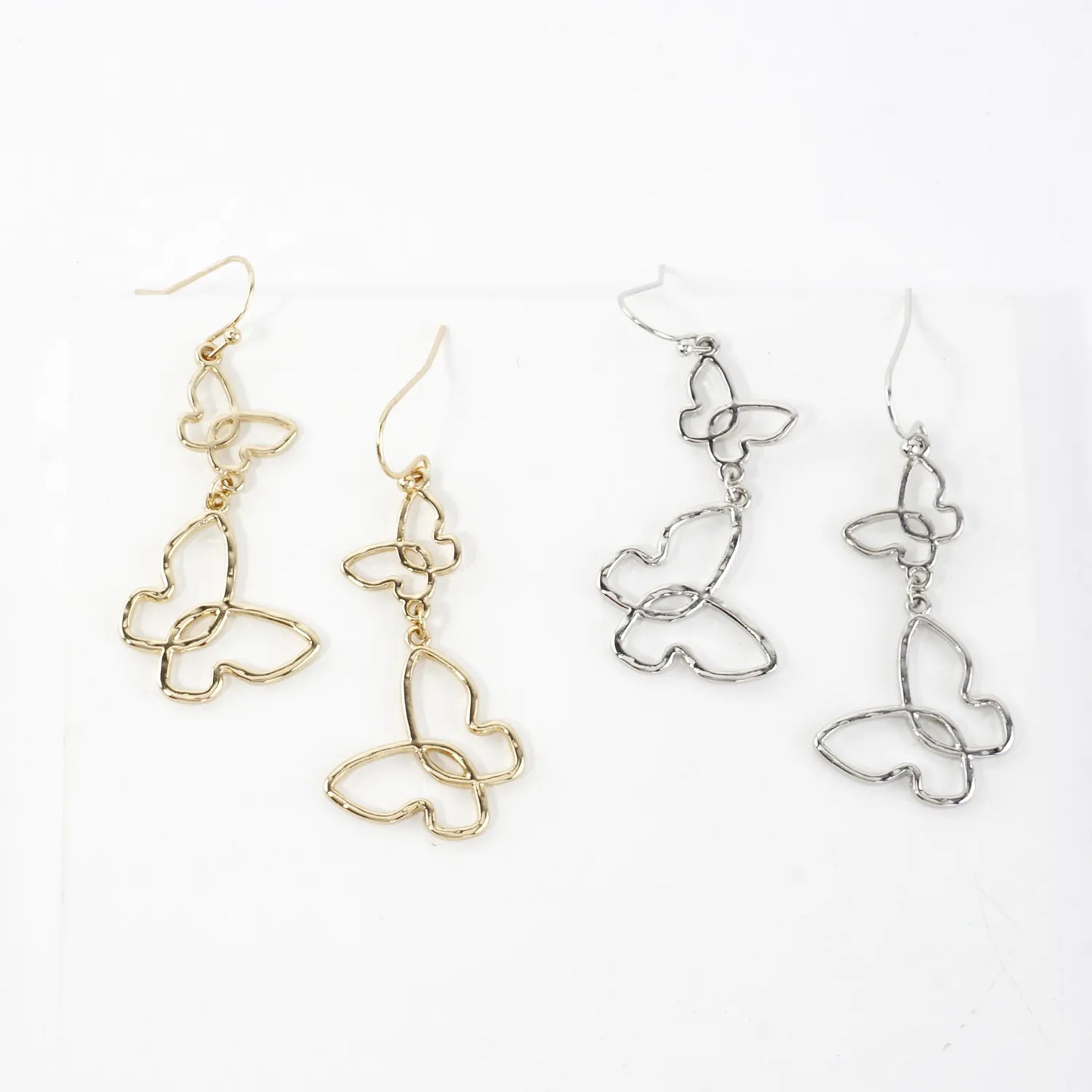Metal Double Butterfly Drop Dangle Earrings