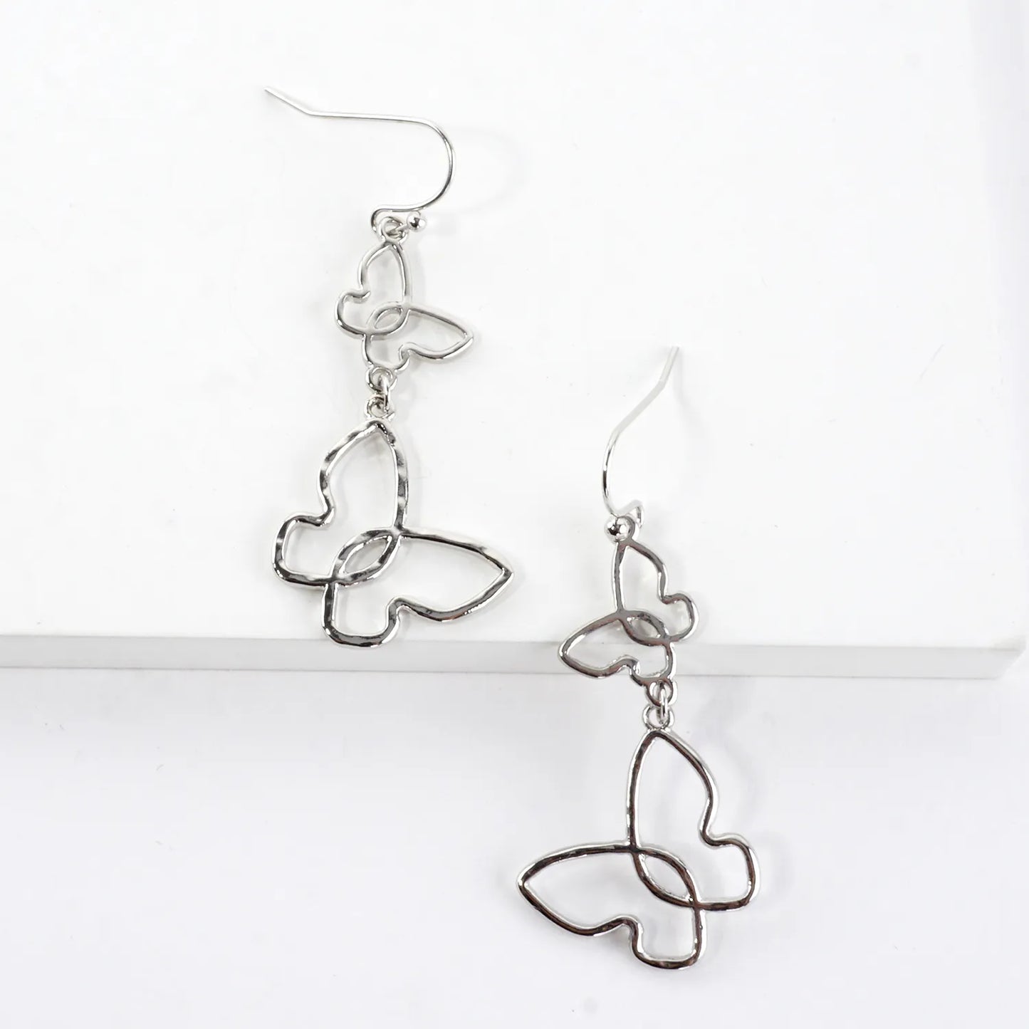 Metal Double Butterfly Drop Dangle Earrings