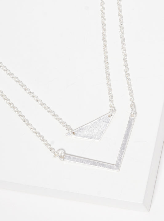 Metal Double Chevron Pendant Layered Necklace