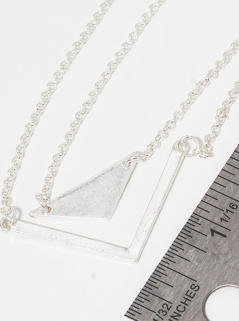 Metal Double Chevron Pendant Layered Necklace