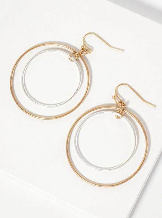 Metal Double Circle Dangle Drop Earrings