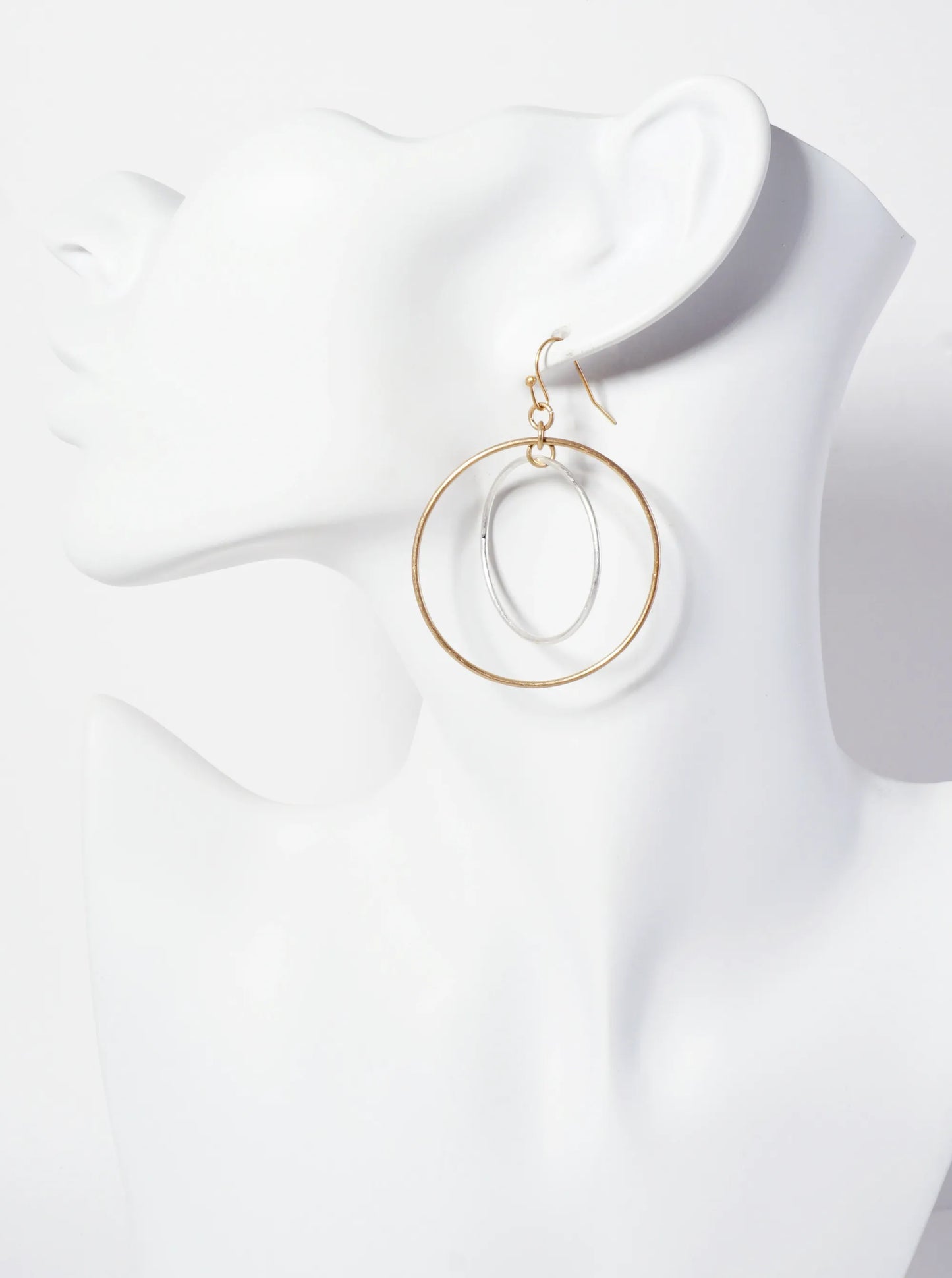 Metal Double Circle Dangle Drop Earrings