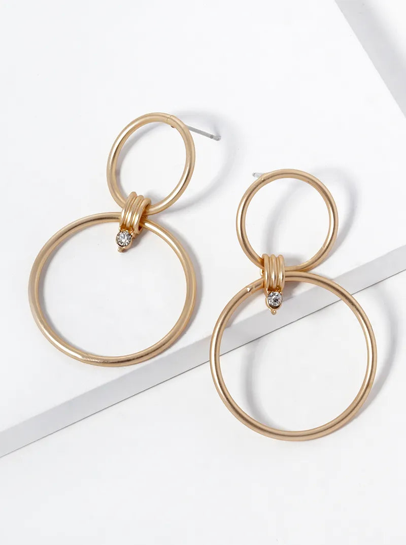 Metal Double Circle Lightweight Dangle Drop Earrings