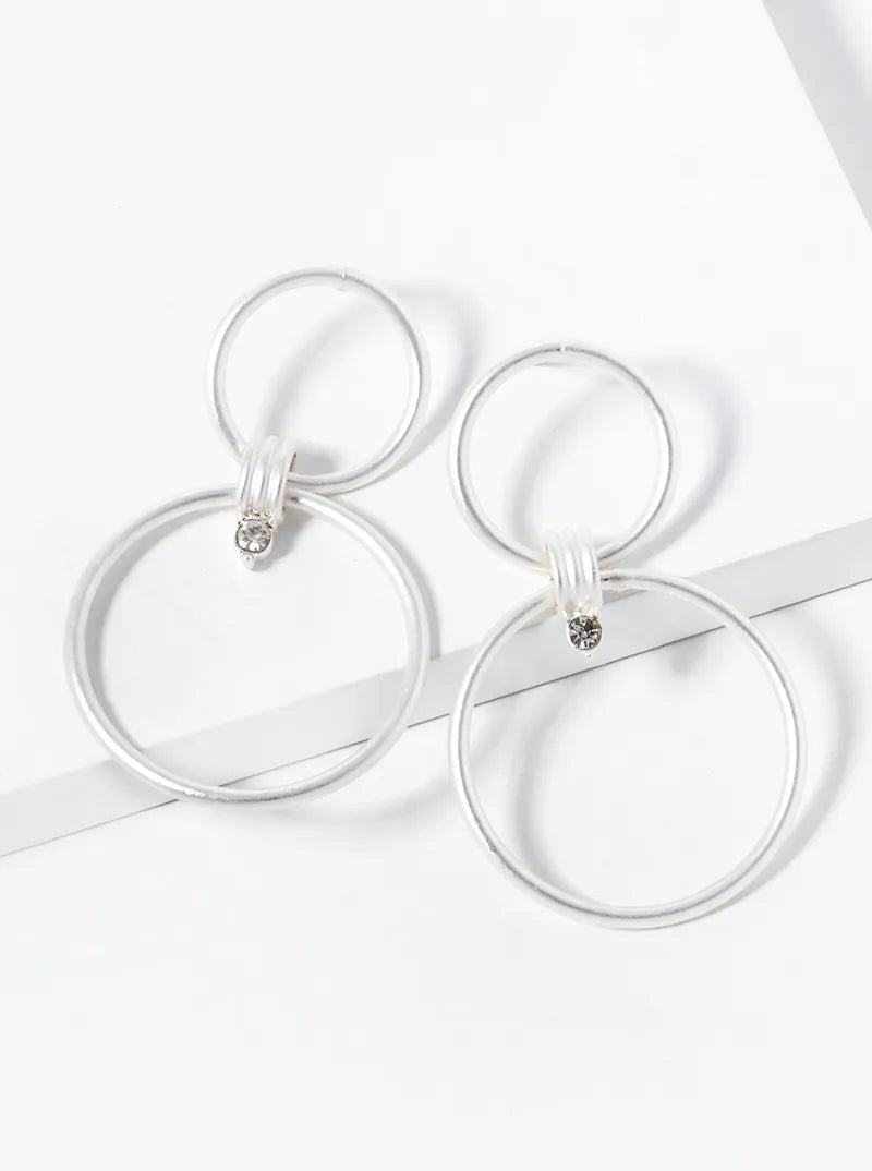 Metal Double Circle Lightweight Dangle Drop Earrings