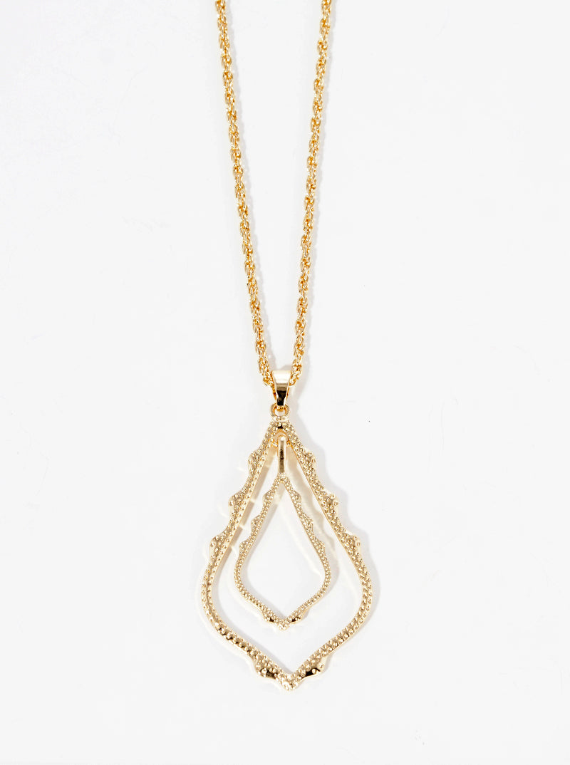 Metal Double Moroccan Shape Pendant Long Necklace