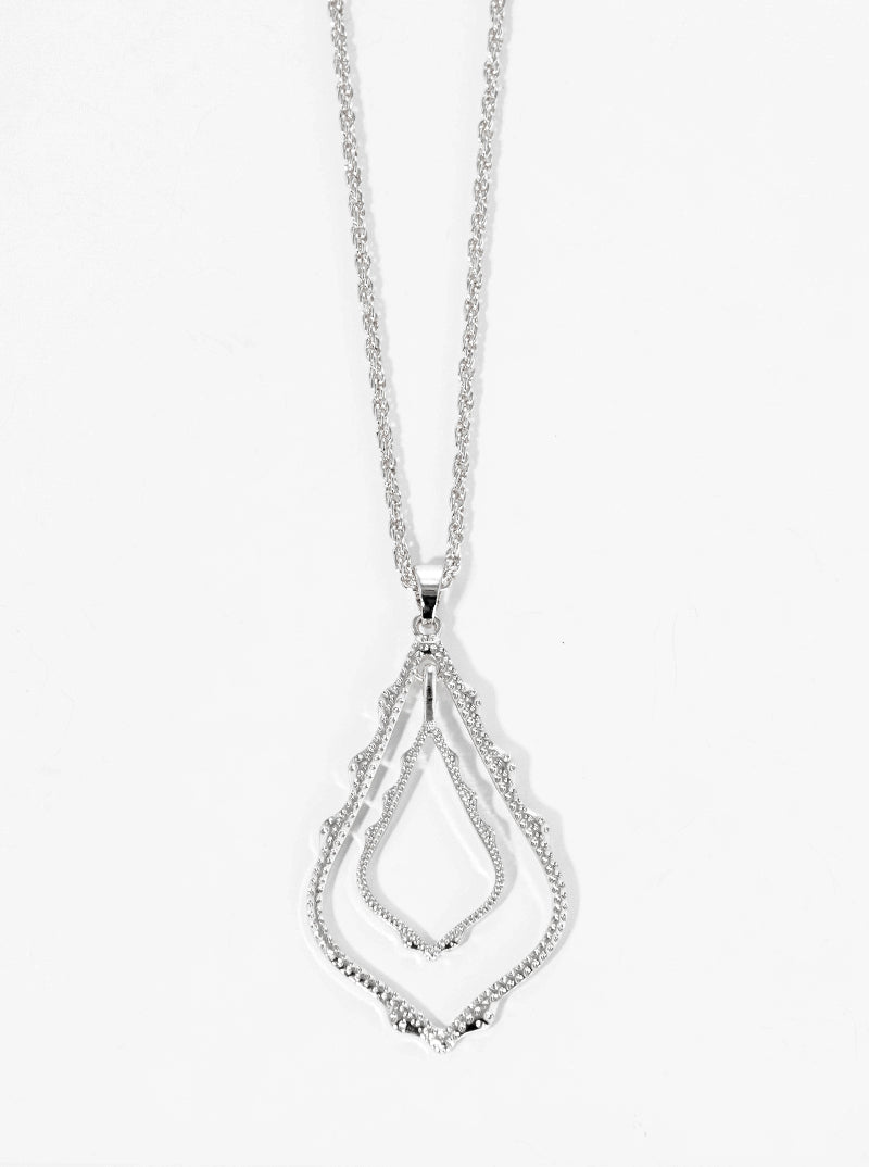 Metal Double Moroccan Shape Pendant Long Necklace