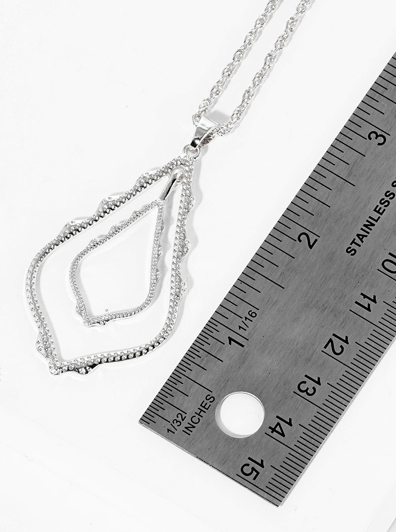 Metal Double Moroccan Shape Pendant Long Necklace