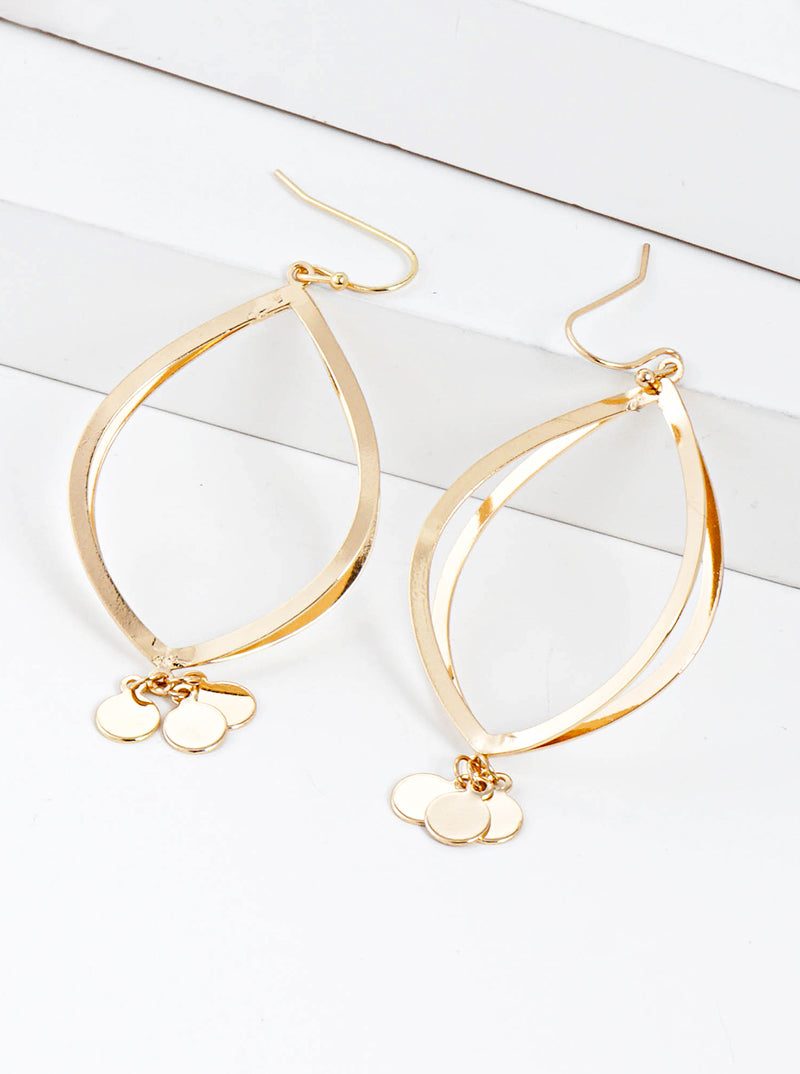 Metal Double Open Marquise With Disc Drop Dangle Earrings
