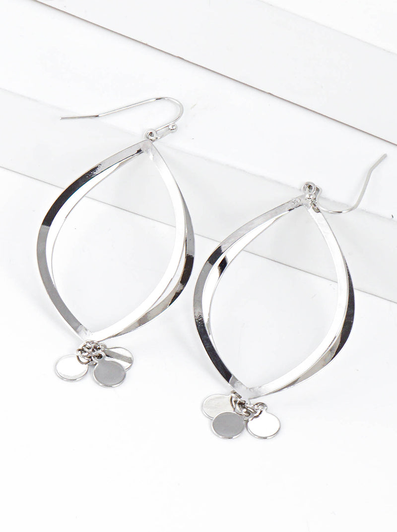 Metal Double Open Marquise With Disc Drop Dangle Earrings
