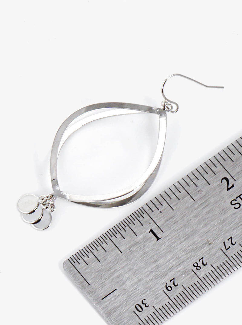 Metal Double Open Marquise With Disc Drop Dangle Earrings
