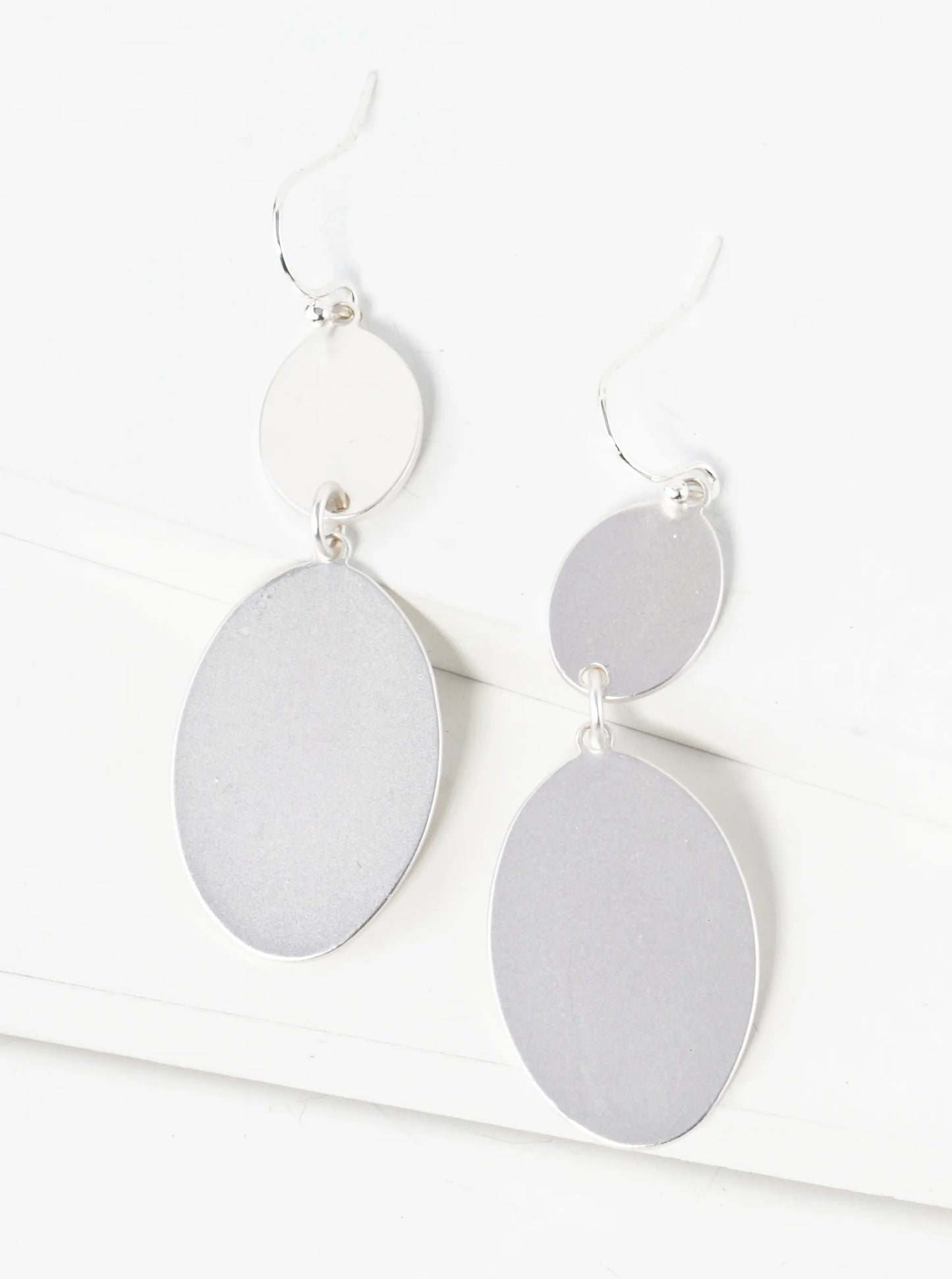 Metal Double Oval Drop Dangle Earrings