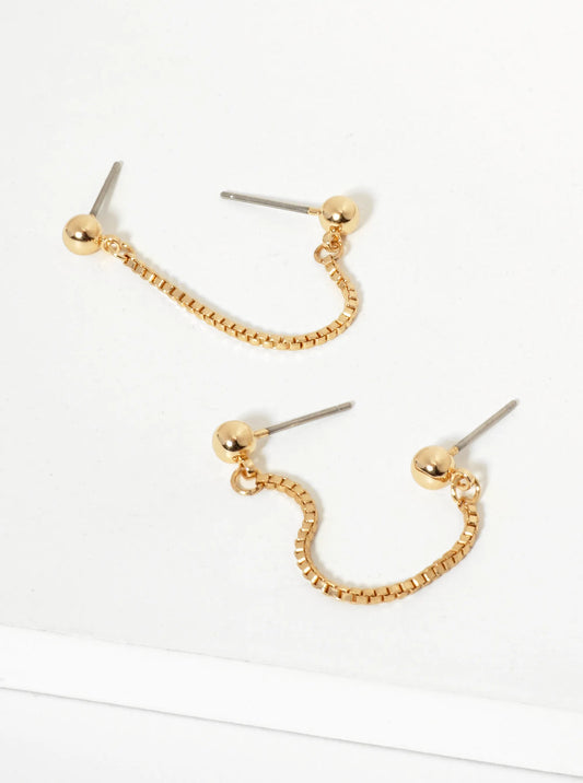 Metal Double Piercing 2 Inch Box Chain Stud Earrings