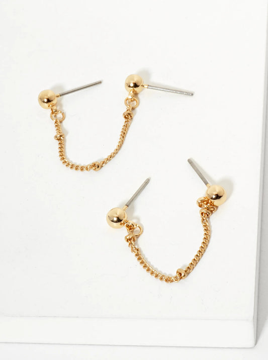 Metal Double Piercing 2 Inch Satellite Chain Stud Earrings