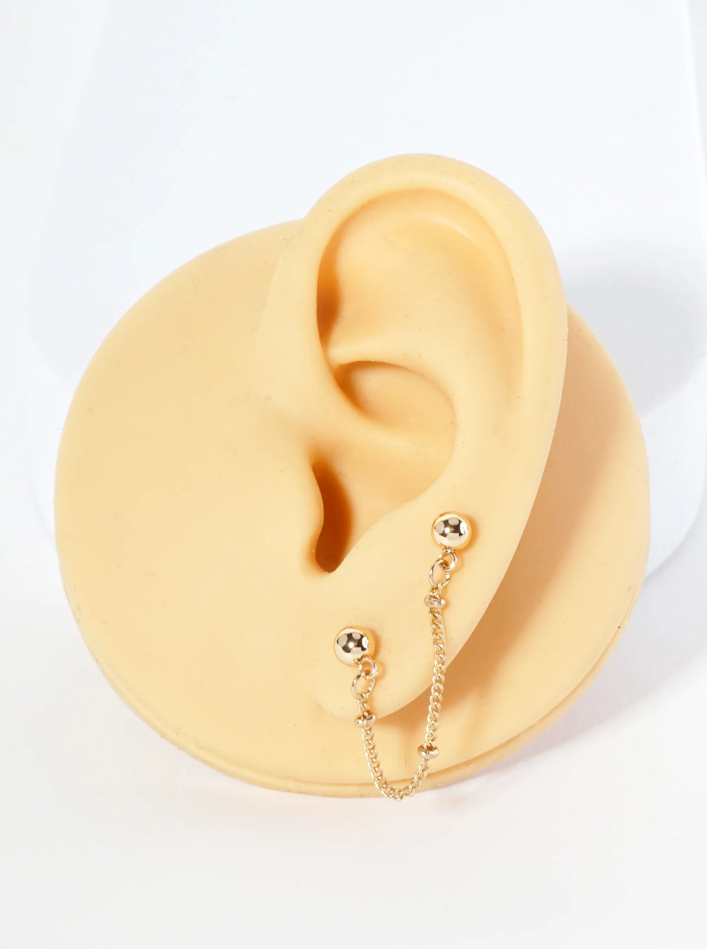 Metal Double Piercing 2 Inch Satellite Chain Stud Earrings