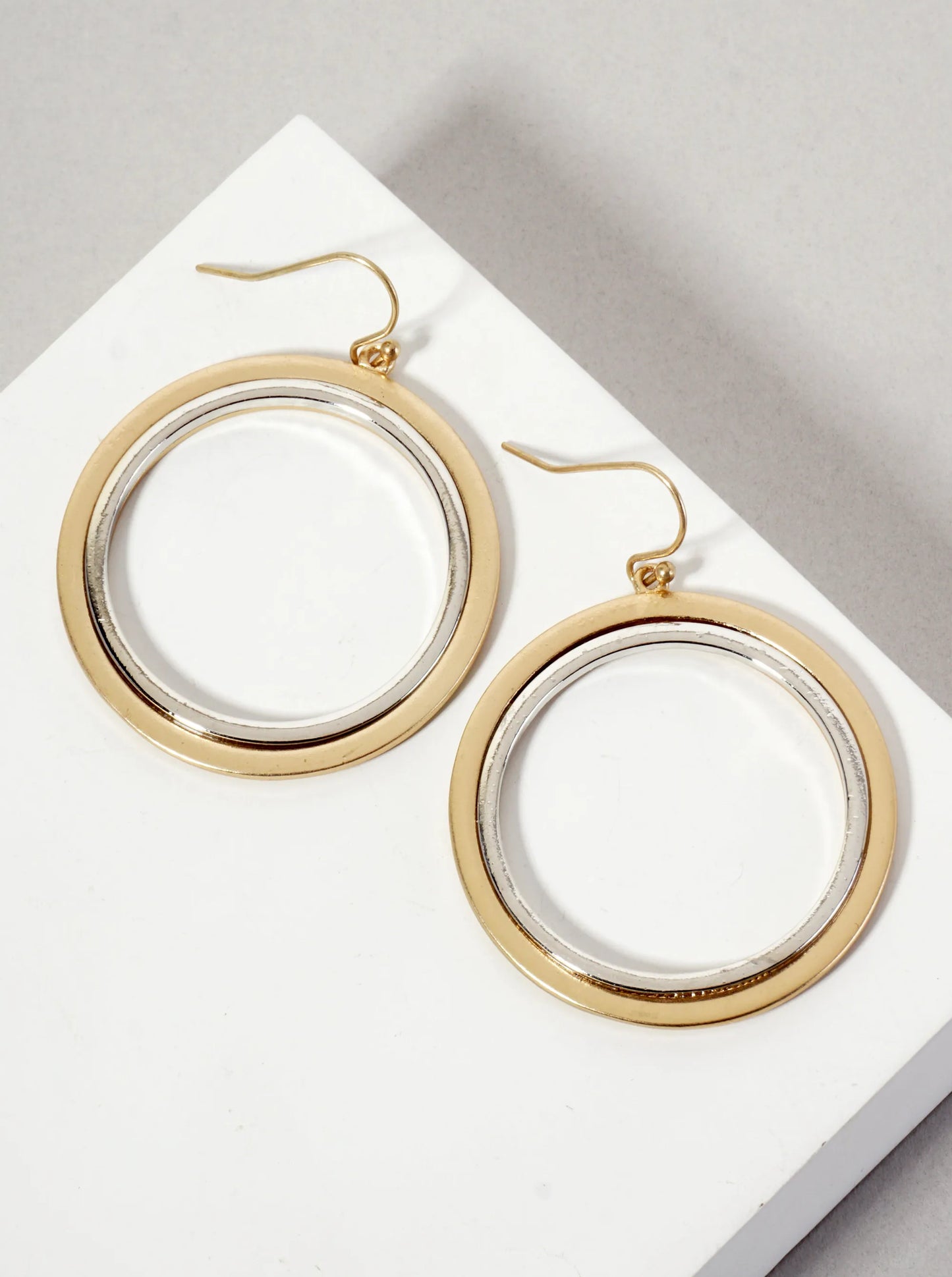 Metal Dual-Tone Circle Drop Dangle Earrings