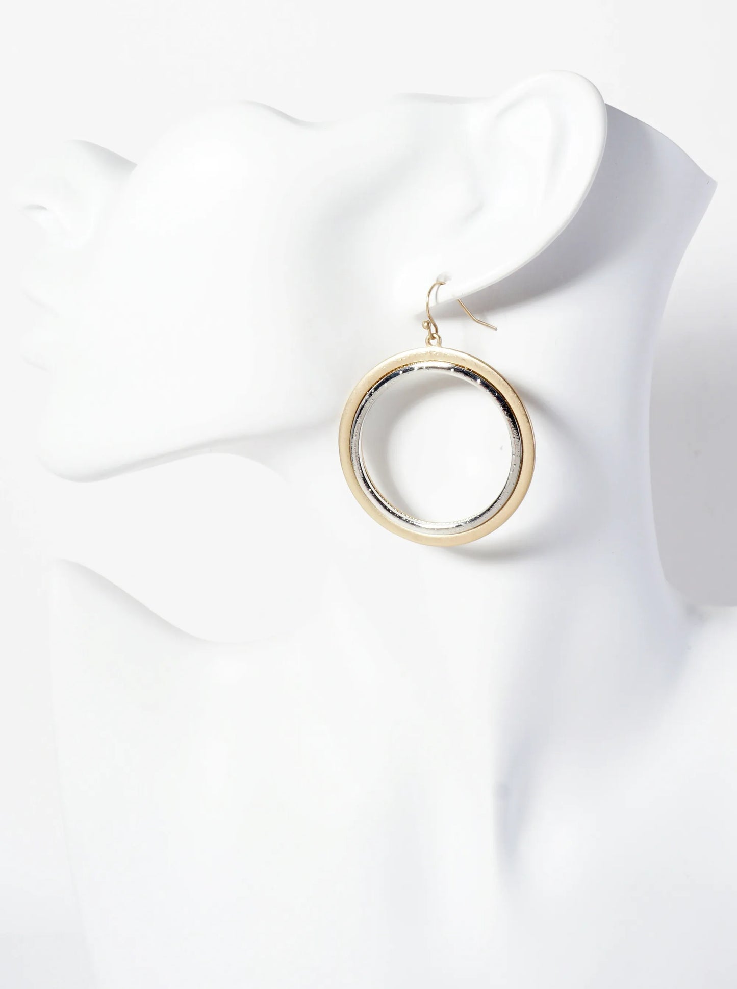 Metal Dual-Tone Circle Drop Dangle Earrings