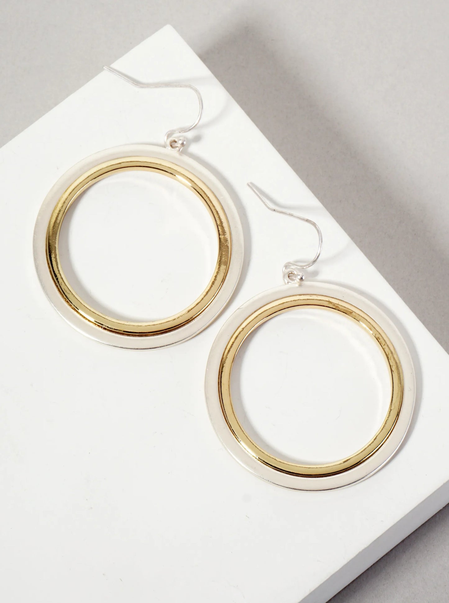 Metal Dual-Tone Circle Drop Dangle Earrings
