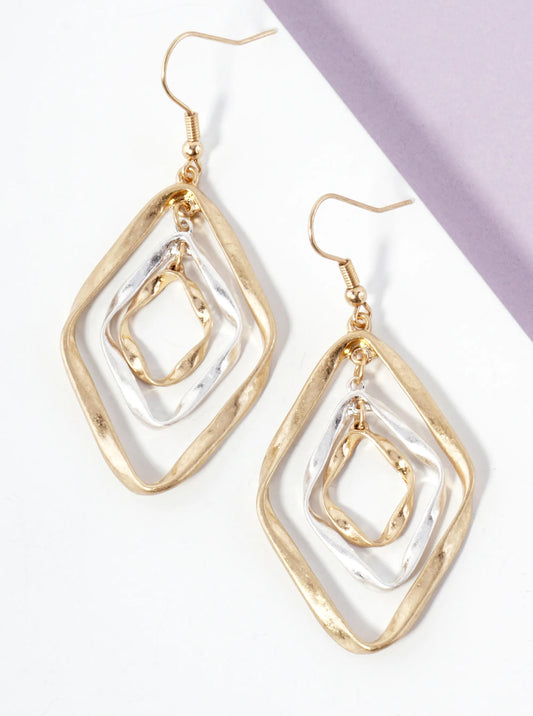 Metal Dual-Tone Graduated Diamond Drop Dangle Earrings