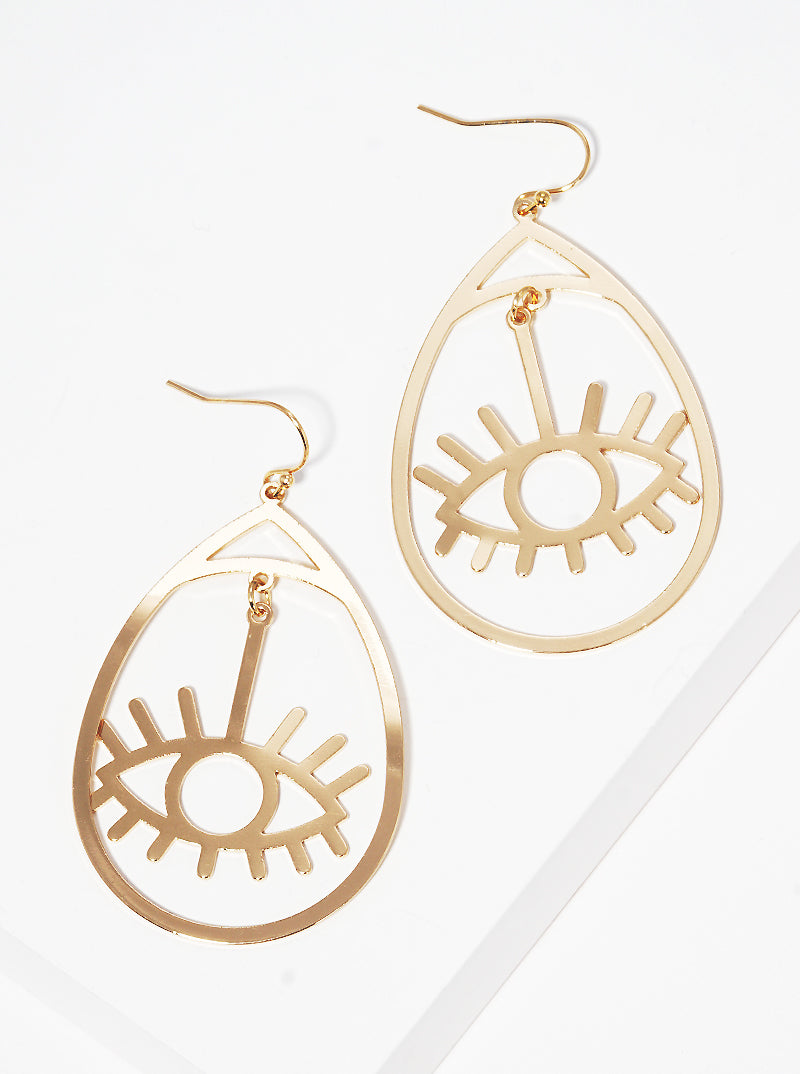 Metal Evil Eye Cut Out Teardrop Dangle Drop Earrings