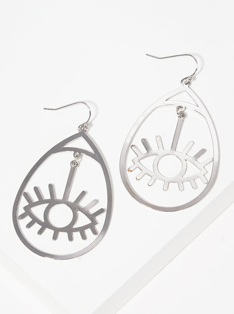 Metal Evil Eye Cut Out Teardrop Dangle Drop Earrings