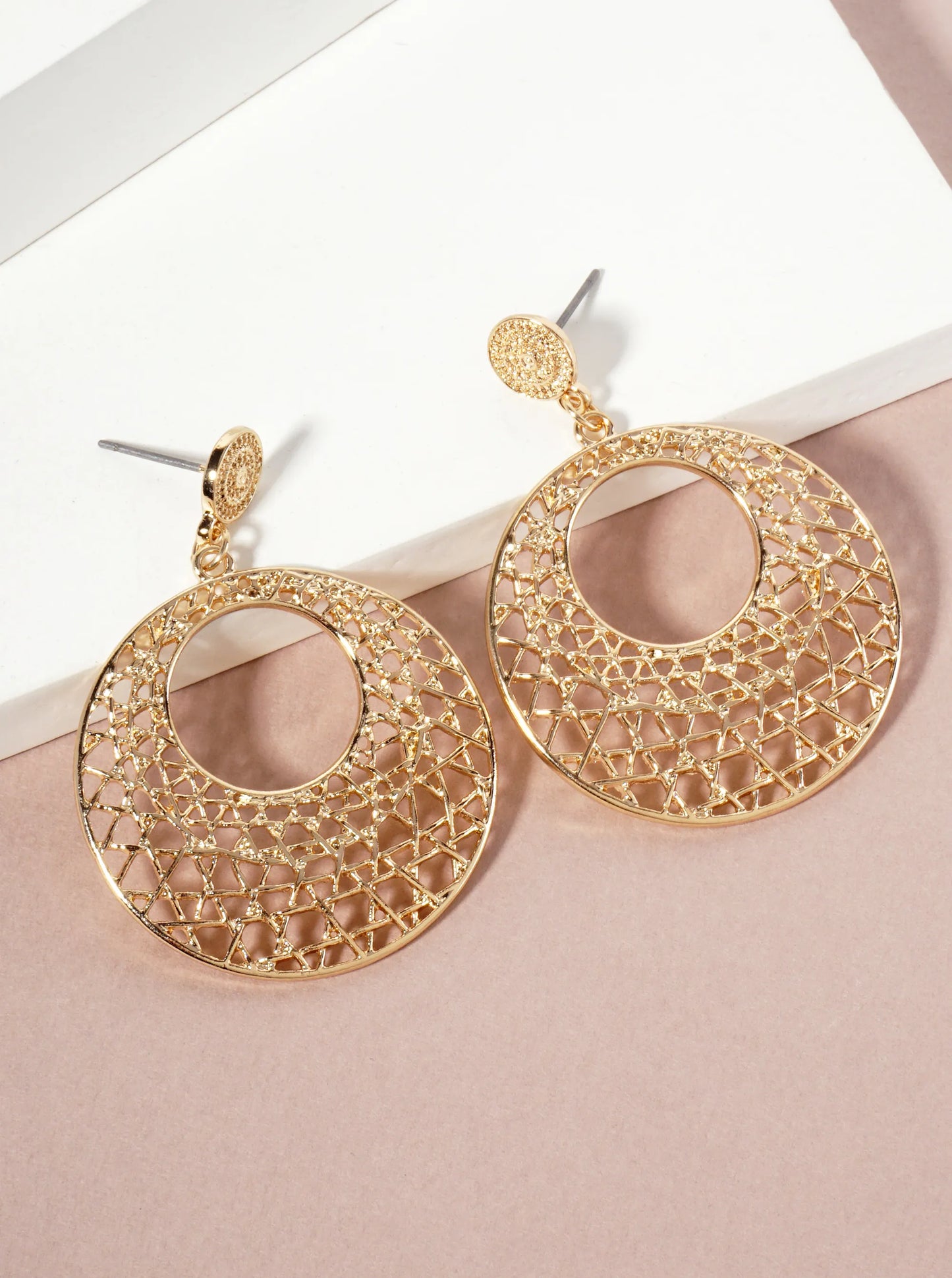 Metal Filigree Circle Drop Dangle Post Earrings