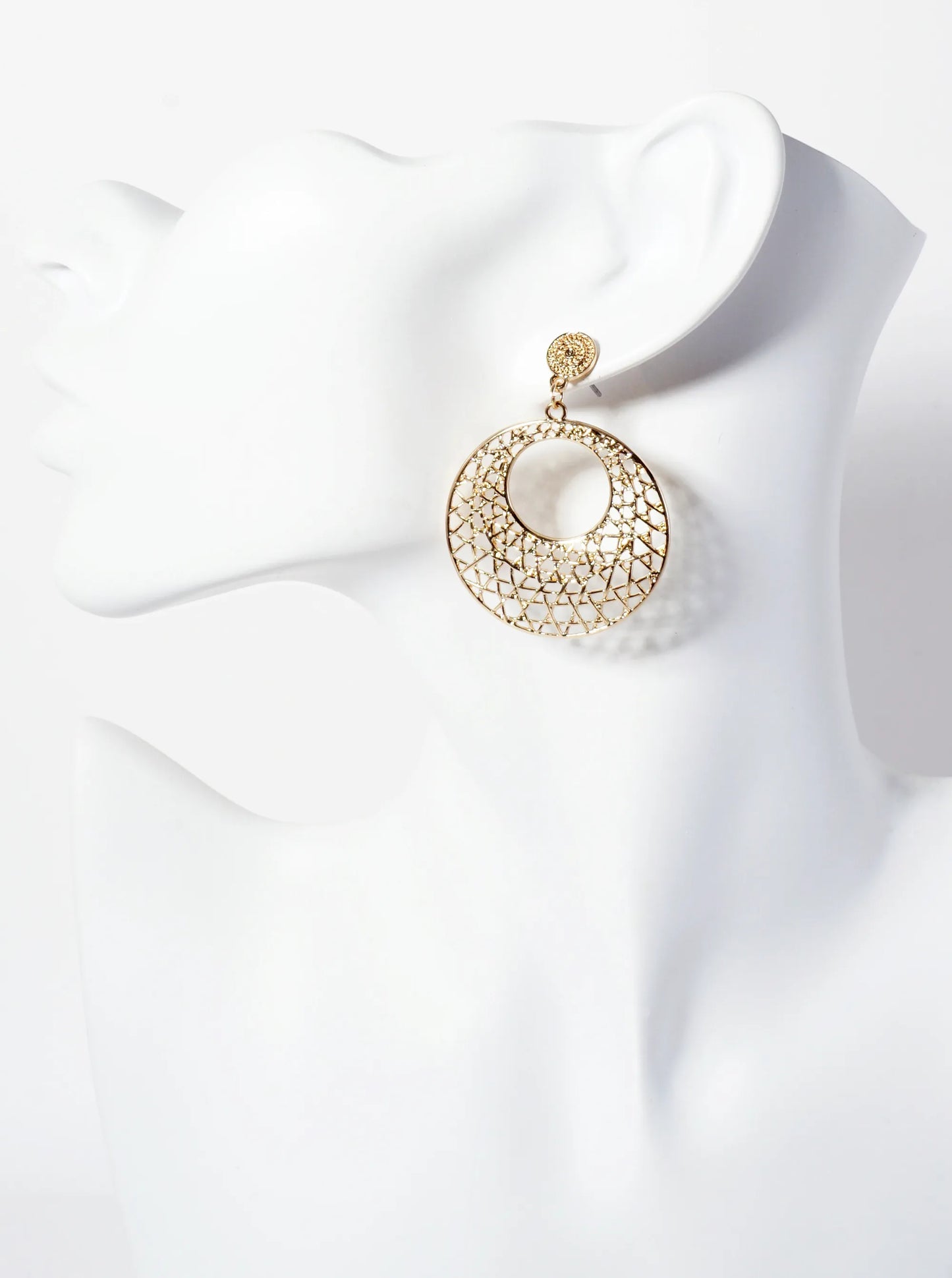 Metal Filigree Circle Drop Dangle Post Earrings