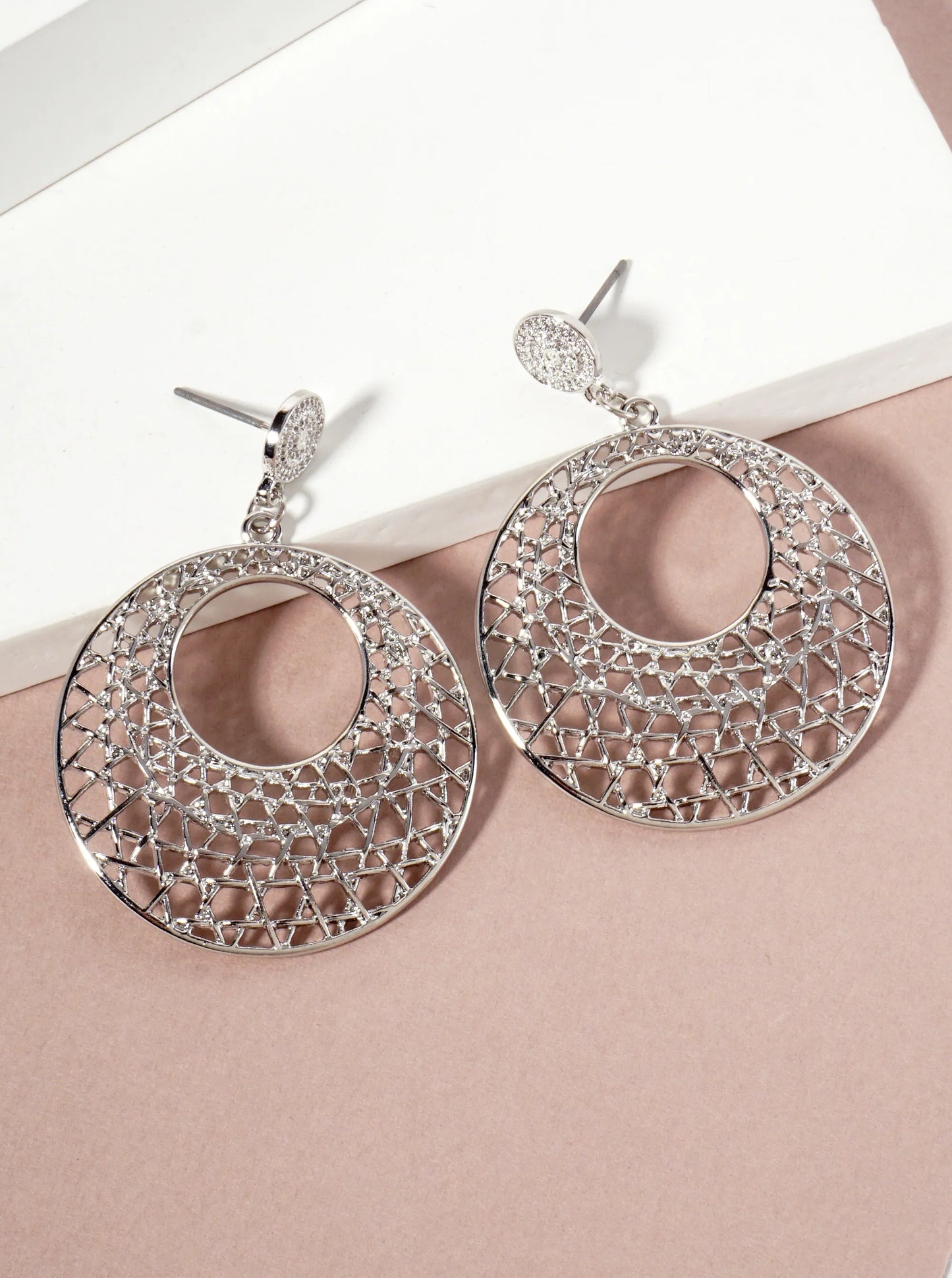 Metal Filigree Circle Drop Dangle Post Earrings