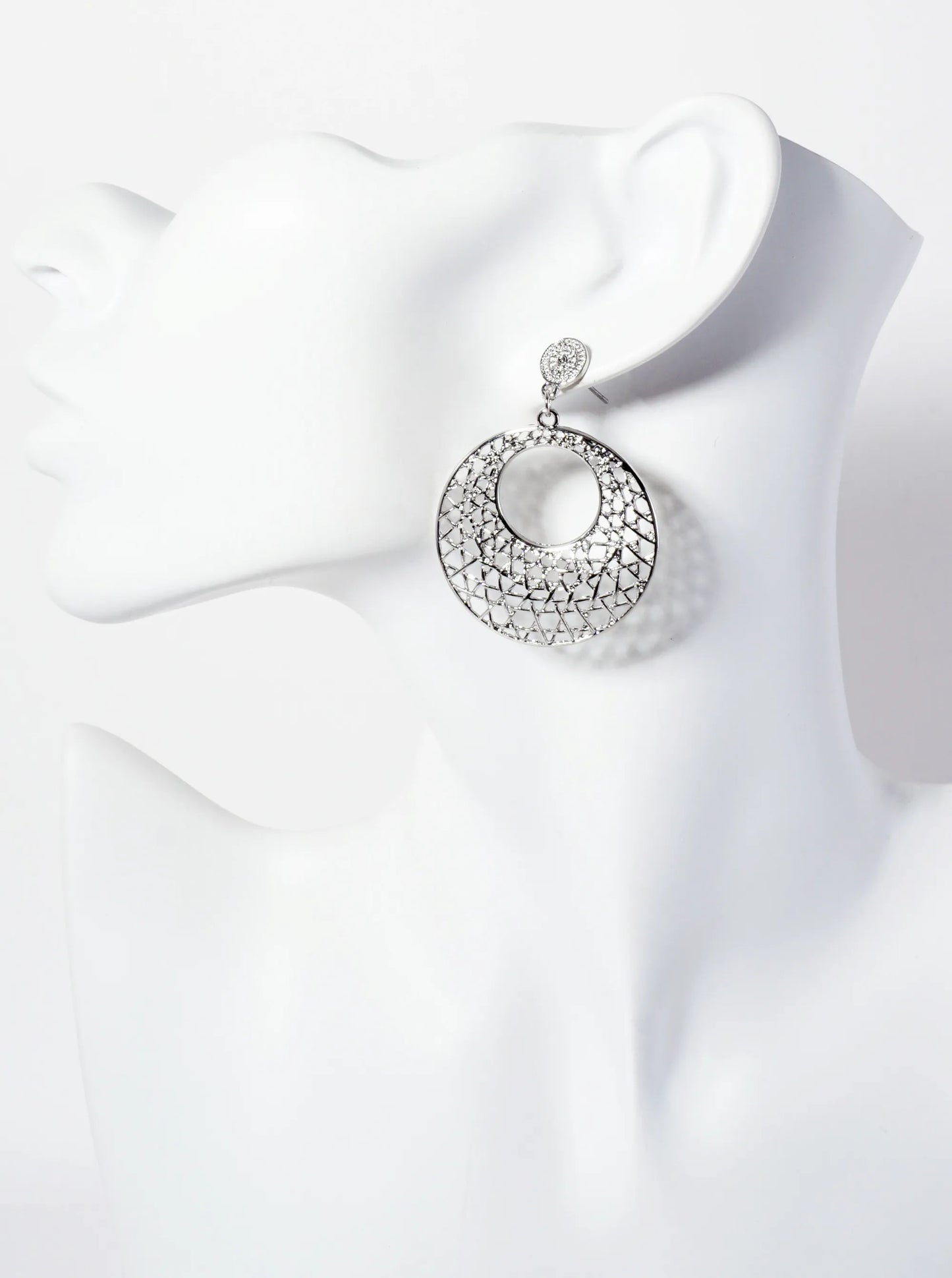 Metal Filigree Circle Drop Dangle Post Earrings