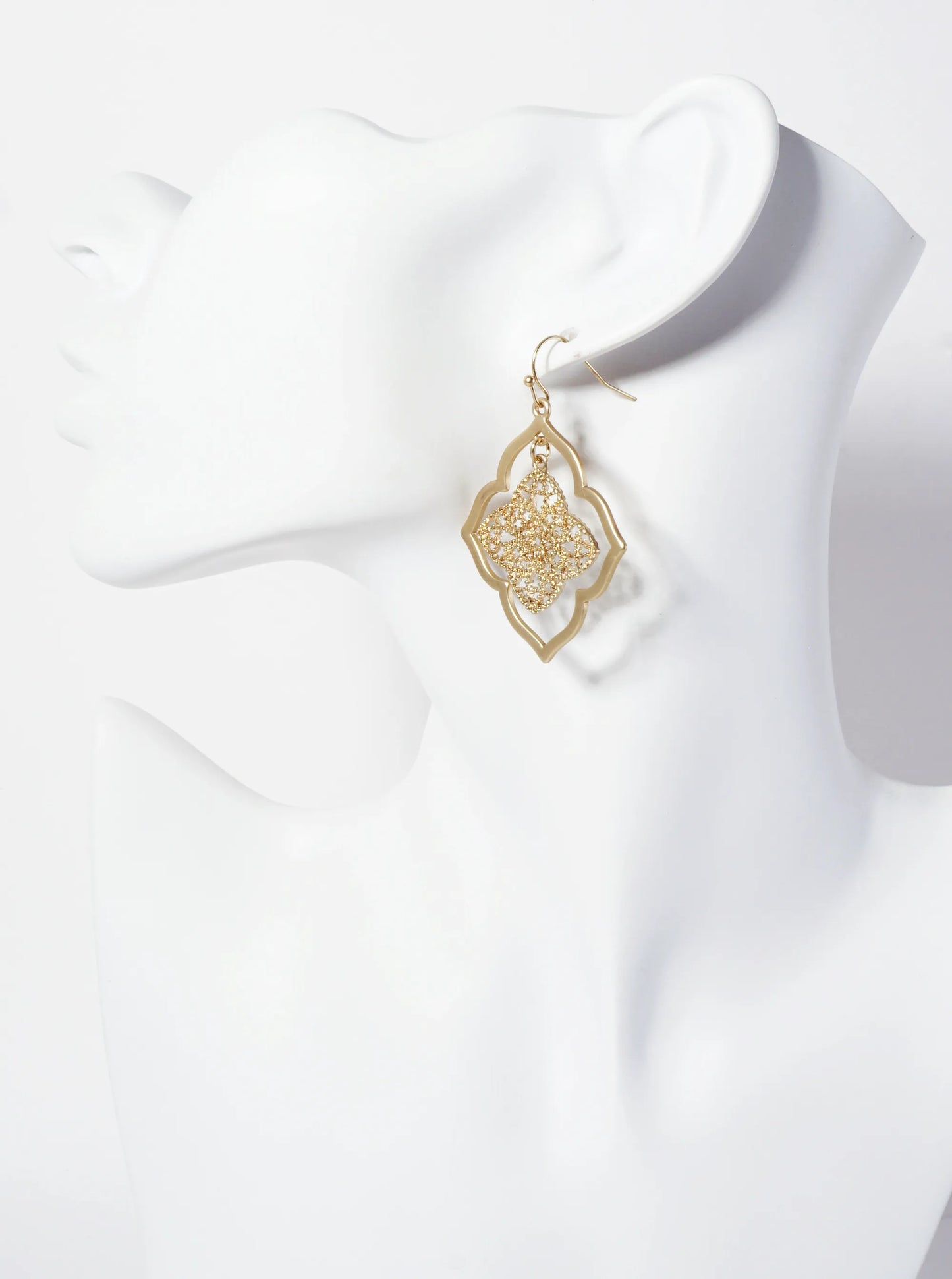 Metal Filigree Double Quatrefoil Dangle Drop Earrings